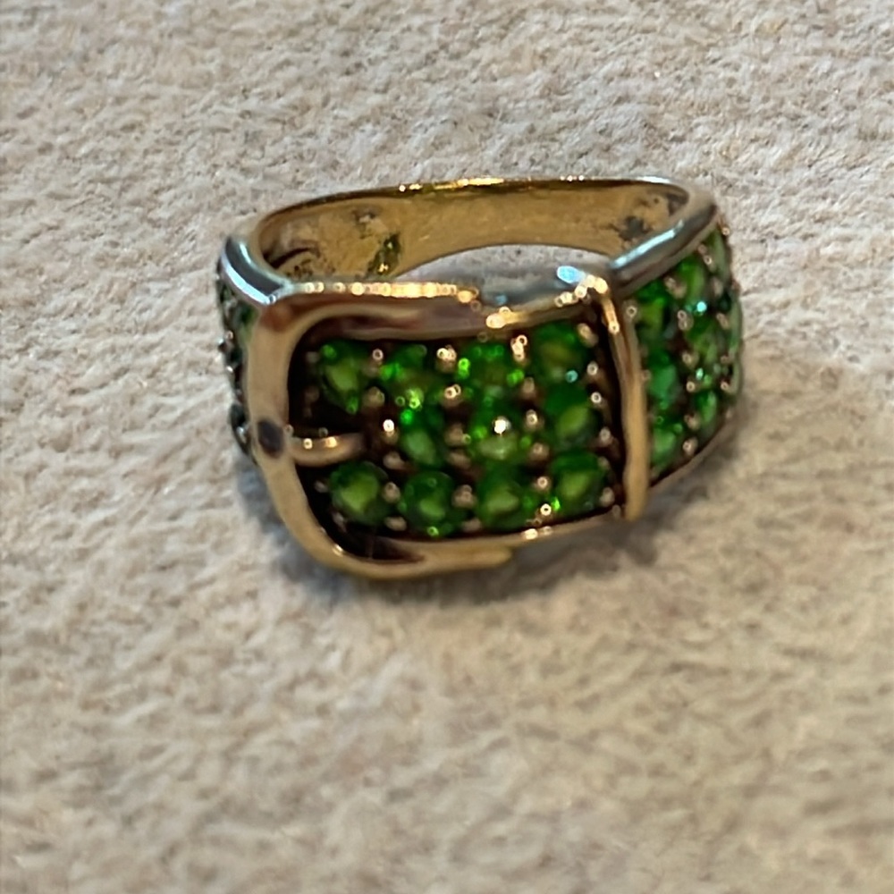 Genuine Chrome Diopside Belt Buckle Ring Size 6 Gold Vermeil 925 Green